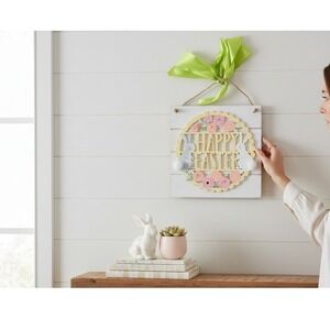 Kohl's Happy Easter Wood Wall Sign Home Decor 12x12 Multicolor Very Good Floral